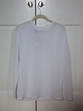 DKNY Sheer Long Sleeve White Crewneck NWT